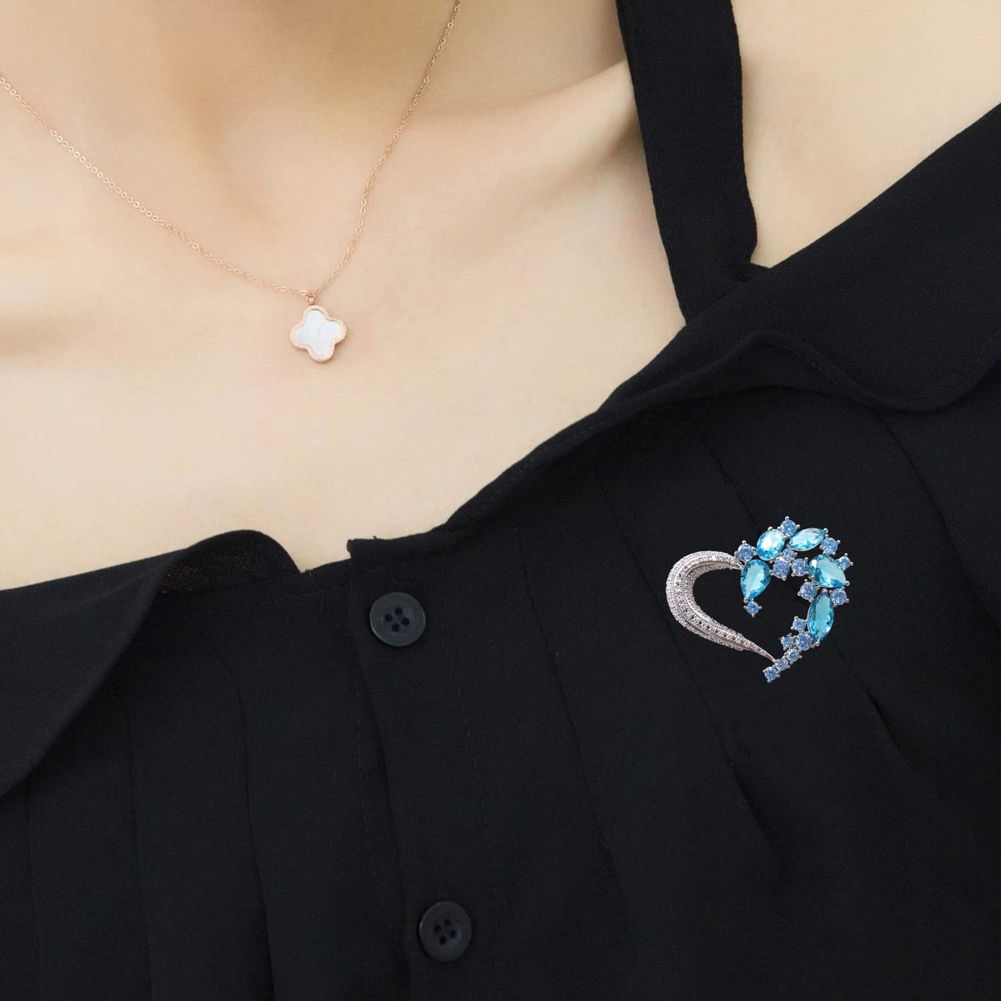 Heart Brooch Pins for Women Fashion Valentine Love Sliver Light Blue Jewelry