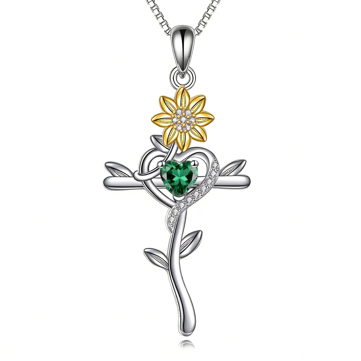 POPLYKE Cross Necklace for Women Personalized customization Sunflower Cross Necklace 925 Sterling Silver Opal Pendant Religious Jewelry Sunflower Gift for Her