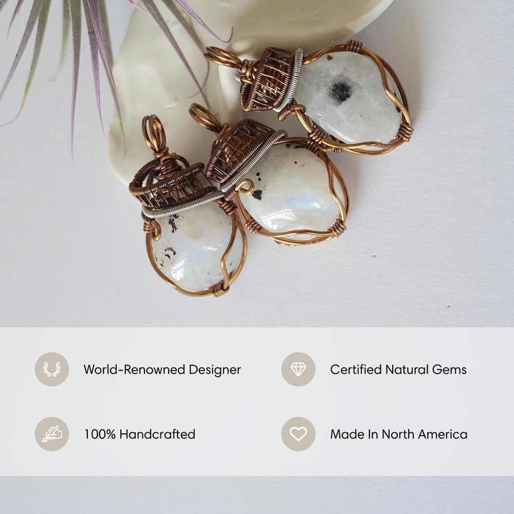 Designs by Nature Gems Natural Rainbow Moonstone Necklace for Women - June Birthstone Necklace for Women - Designer Pendant Necklace - 60-75 Carat Rainbow Moonstone, Antique Bronze Chain