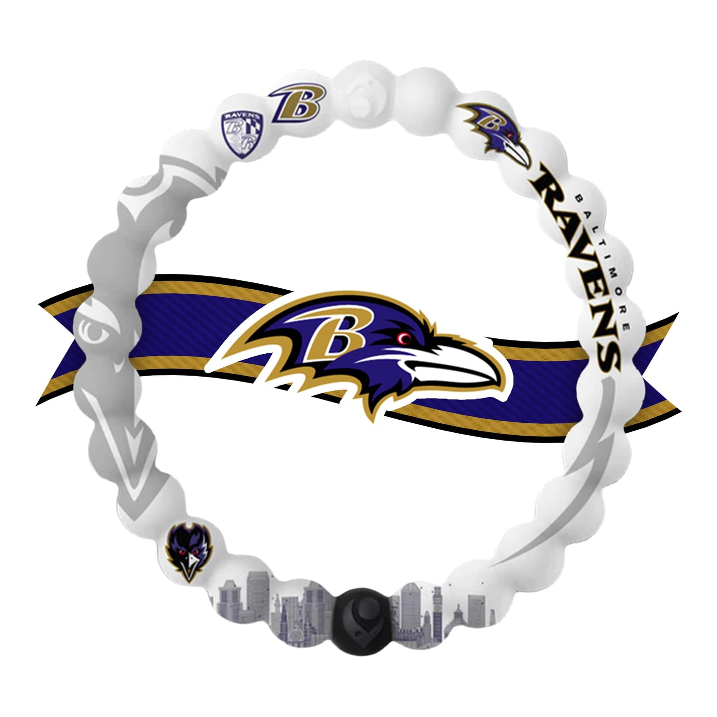 Lokai NFL Football Collection Silicone Beaded Bracelet, Baltimore Ravens Home Field (Medium) - Beaded Bracelet for Women & Men, Silicone Jewelry Bracelet Slides-On for Comfortable Fit
