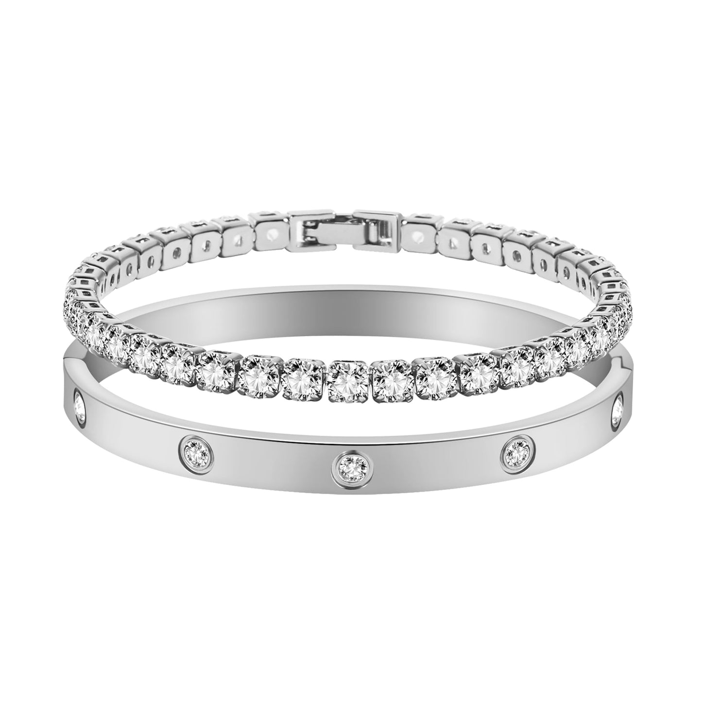 Jade cabbage Gold Bracelets for Women 18K Gold Plated Love Friendship Bracelet With Cubic Zirconia Cuff Bangle Jewelry Set Witness the Gift of Love (6mm silver Large 7")