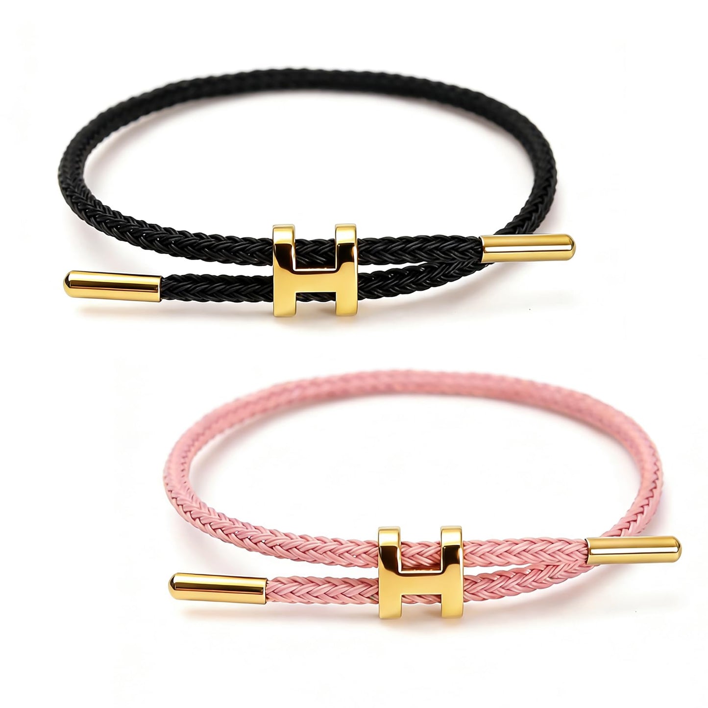 PPbuky Steel Bracelet Link, Adjustable H-shape Wire Rope Bracelet, Lucky Jewelry with Titanium Buckle for Birthday, Valentine's, Graduation, Fashion Gift for Women, Men, Lovers, Friends, Black&Pink