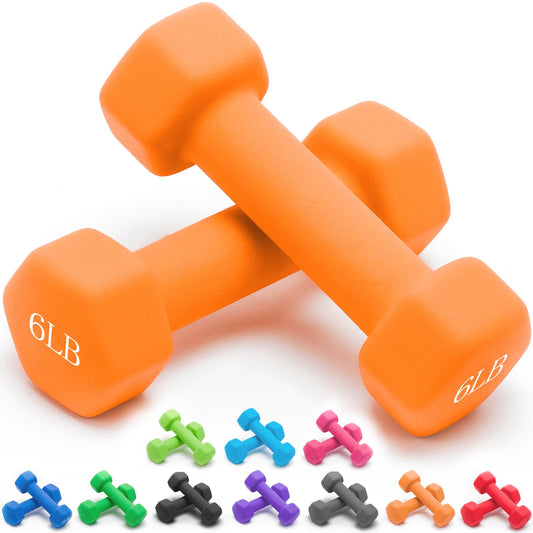 Portzon Dumbbells Neoprene with Non Slip Grip weight for Total Body Workout Compatible with of 2 Set,1-15 LB, Anti-Slip, Anti-roll, Hex Shape