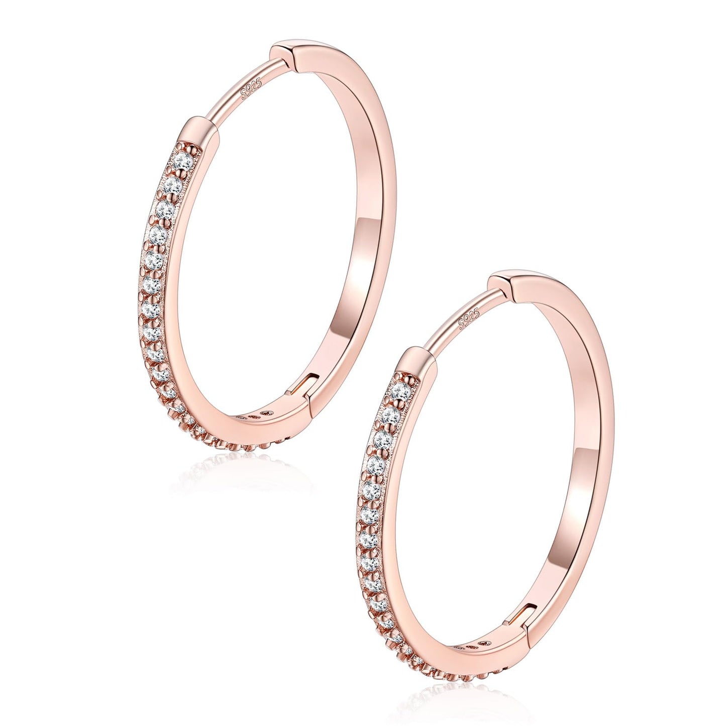 FaithHeart Cubic Zirconia Hoop Earrings for Women, Rose Gold Hypoallergenic Huggie Hoop Earrings, Small Cartilage Earrings for Women 20mm, Send Gift Box
