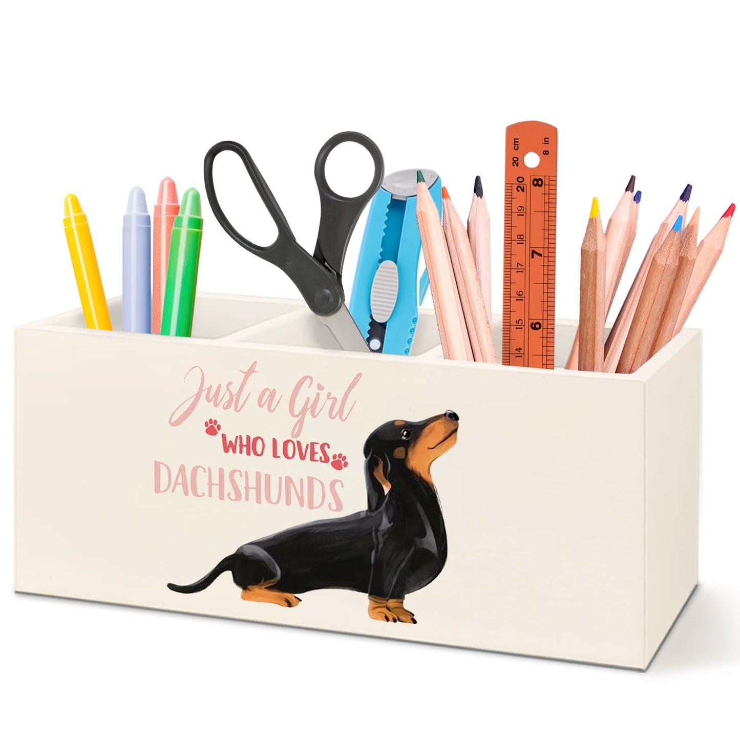 OHDCE Funny Dachshund Pen Pencil Holder Organizer for Desk Accessories,Dachshund Lover Gifts for Women Girls Wooden Pen Pencil Holder for Office Desk Accessories