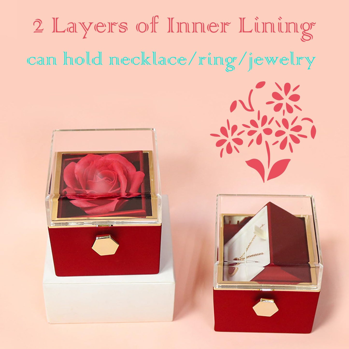 JYCMMFC Romantic Gifts for Her Rose Ring Box Jewelry Box Artificial Flowers Eternal Rose Box Anniversary Wedding Valentines Day Christmas Birthday Thanksgiving Gifts for Mom Wife Girlfriend Women