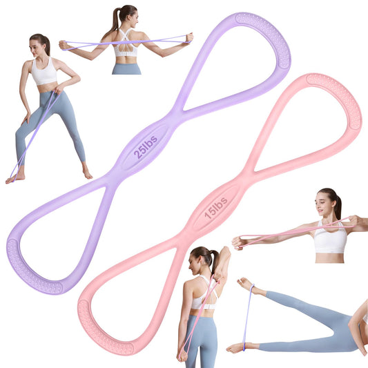 PolaZIA Figure 8 Resistance Band: Resistance Bands with Handles for Working Out - 8 Shaped Resistance Bands for Women - Exercise Bands for Arms - Fullbody Yoga Pulling Rope (15lbs Pink+25lbs Purple)