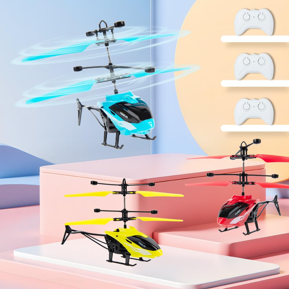Remote Control Helicopter,Gesture Sensing Indoor Flying Helicopter Toys,RC Helicopter Airplane for Teenage with 10Mins Flight,3 Pack RC Helicopter for Kids with Light,Birthday Gifts for Boys and Girls