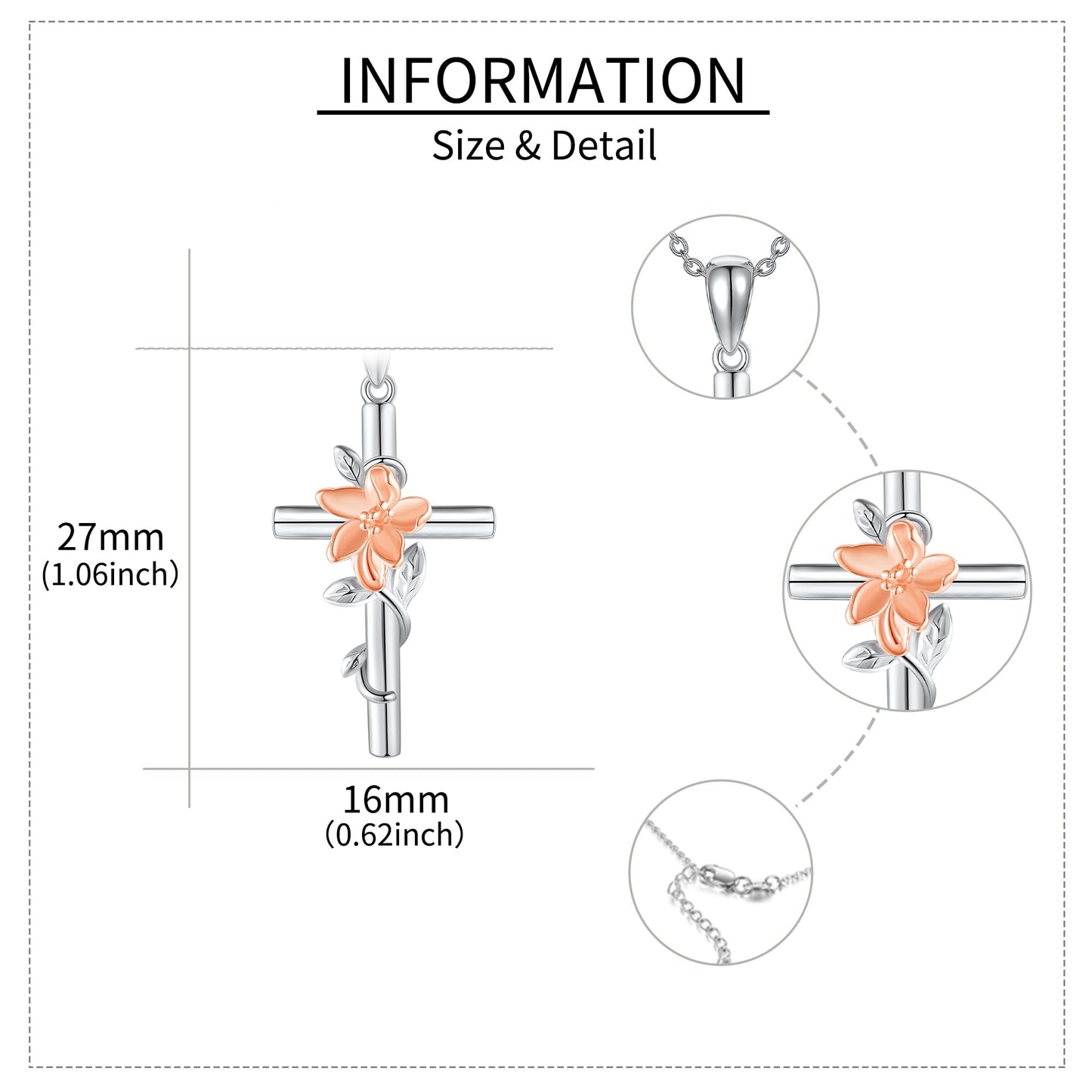 JERWLI Lily Necklace 925 Sterling Silver Lily Cross Pendant Necklace May Birth Flower Jewelry for Women
