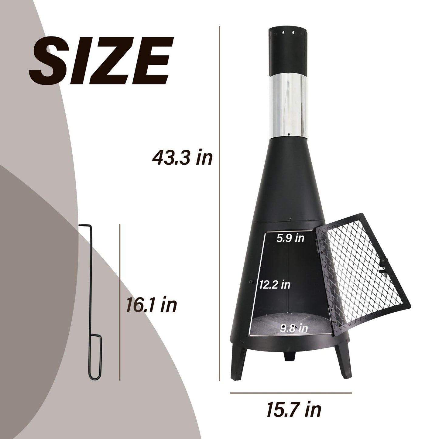 ptlsy 43inch Tall Outdoor Fireplace Chiminea Wood Burning Fire Pit & Rotating Barbecue Charcoal Grill with Rotisserie Meat Forks & 6-Piece Skewer Set for Outdoor Cooking Camping Hiking Picnics Tailgat