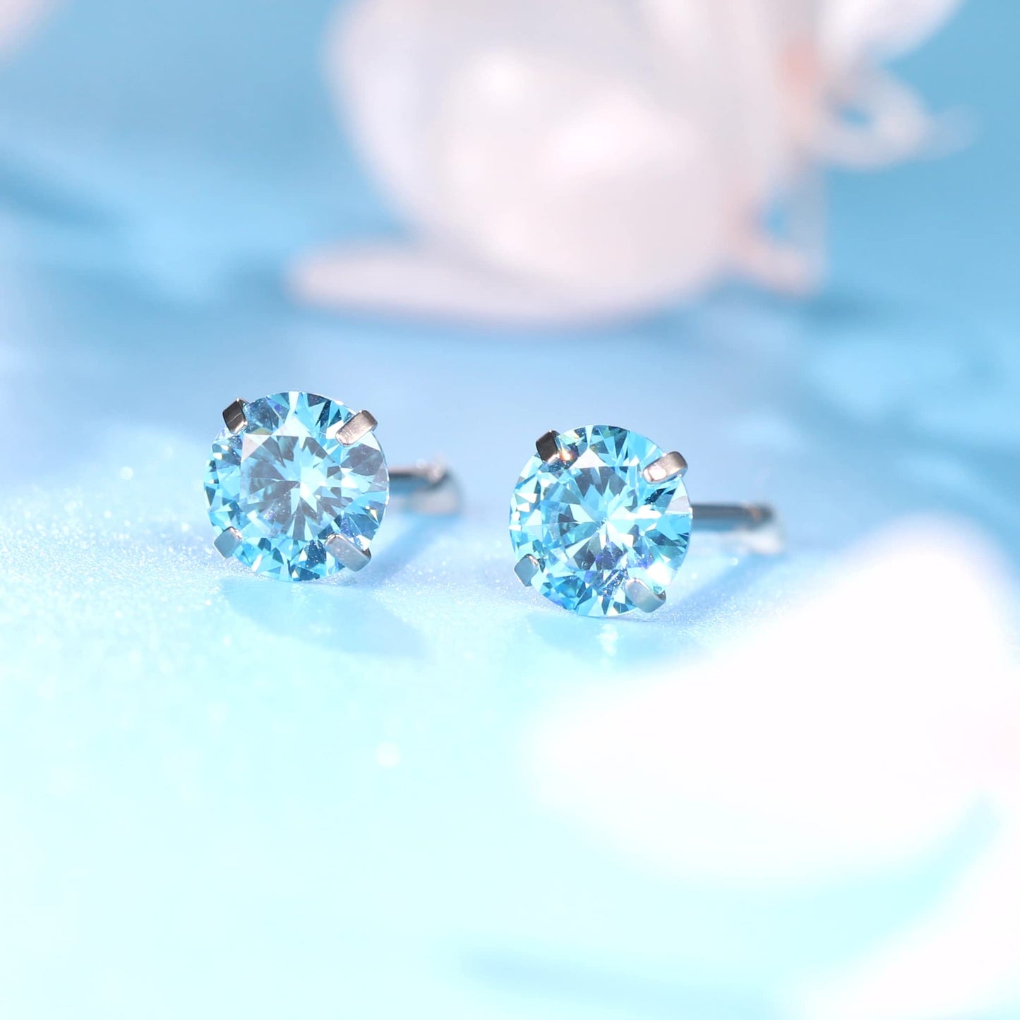 Limerencia Hypoallergenic G23 Titanium Earrings, F136 Implant Grade Pure Titanium, Suitable for Sensitive Ears with Birthstone Crystals CZ Simulated Diamonds (Aquamarine)