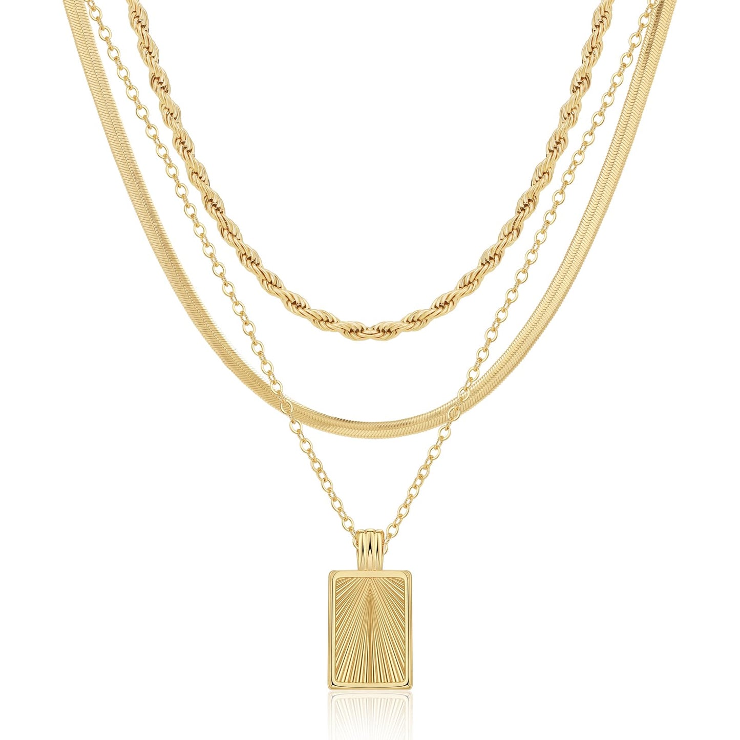 Layered Gold Necklaces for Women Stackable Dainty 14K Gold Plated Silver Chain Necklace Layering Cute Fashion Pendant Choker Necklaces Trendy Jewelry Set Gifts for Women (Rope twist snake chain O-ring chain texture, golden)