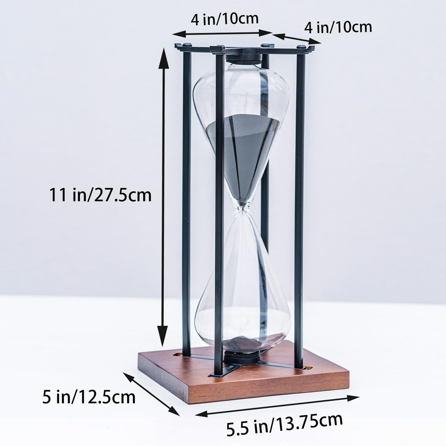 Large Black Iron Craft Hourglass Timer 60 Minutes,Modern Hour Glass Timers Gift for Men & Women, Sand Timer for Kitchen Home Office Desk Deco (Black)
