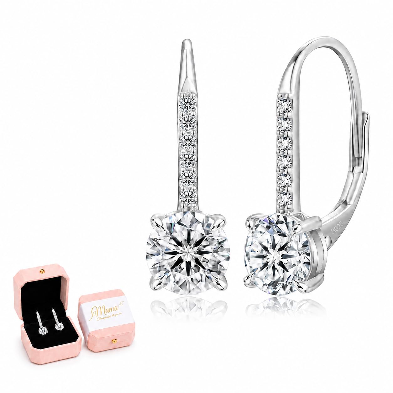 KRKC Moissanite Earrings, 1.0ct-2.0ct D Color Lab Created Diamond Earring, White Gold Plated Sterling Silver Dangle Earrings S925 Leverback Drop Earring for Women Hypoallergenic Gifts for Mom Wife
