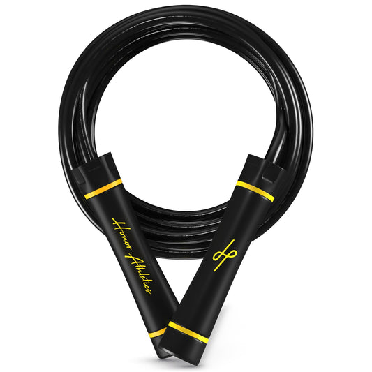 Honor Athletics,WEIGHTED 1.1lb HEAVY Jump Rope for High-Intensity and Strength Training,Adjustable 10ft PVC Rope with Ergonomic Grip, Ball Bearing, and Fitness,Designed for Adults and Kids (Black)