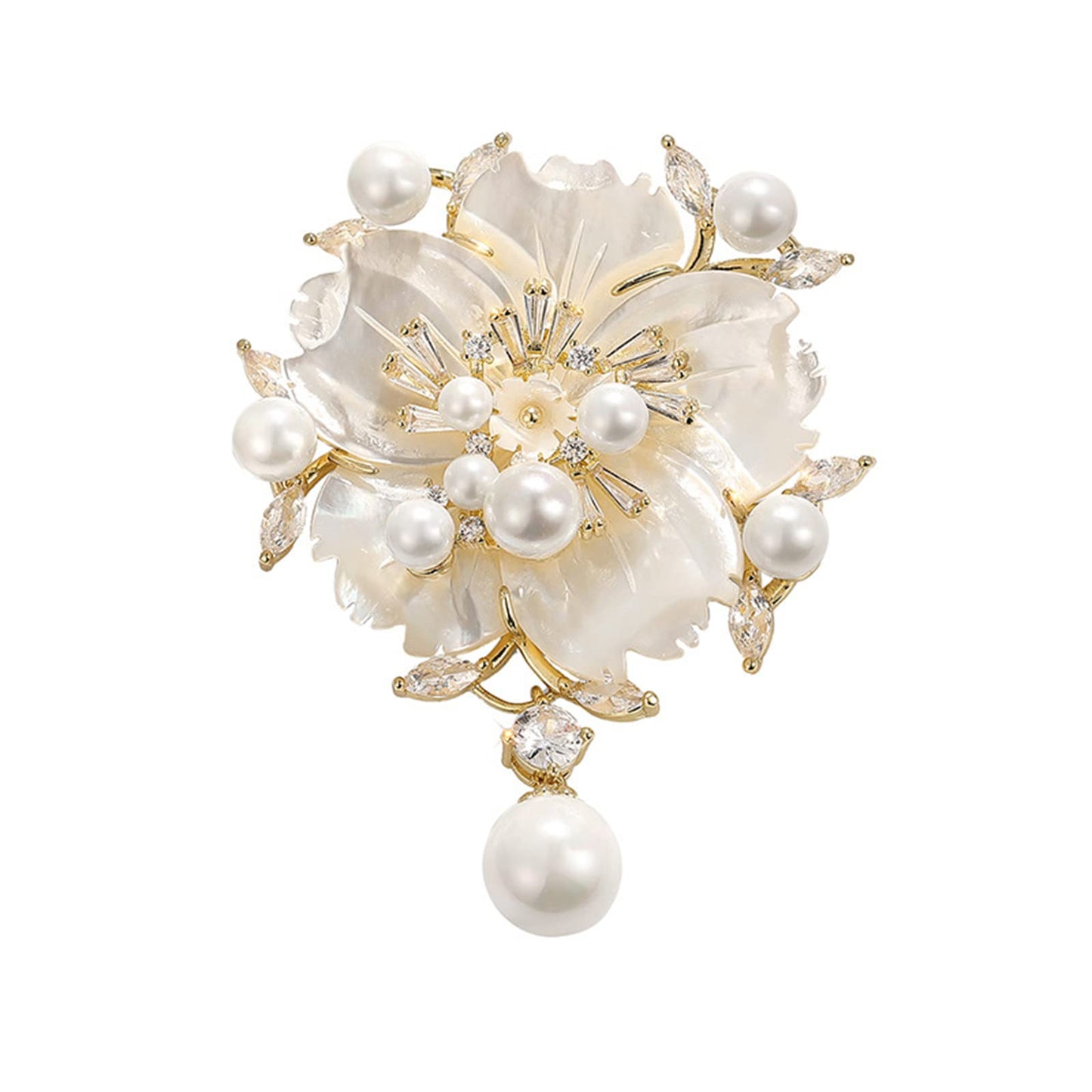 AILONMEI Elegant Pearl Flower Designer Brooch Pins Broches Costume Jewelry For Women Fashion Christmas Gift (Shell Flower)