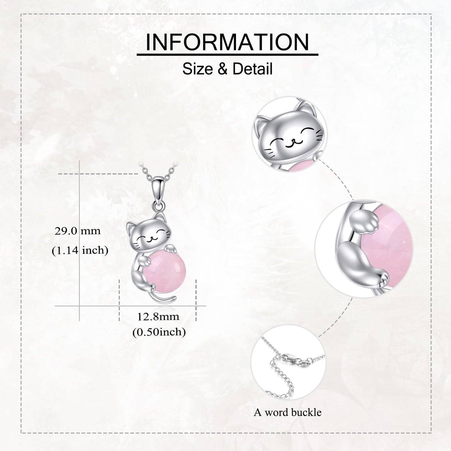 YAFEINI Cat Necklace 925 Sterling Silver Moonstone/Rose Quartz Pendant Jewelry for Women Cat Lovers (Rose Quartz)