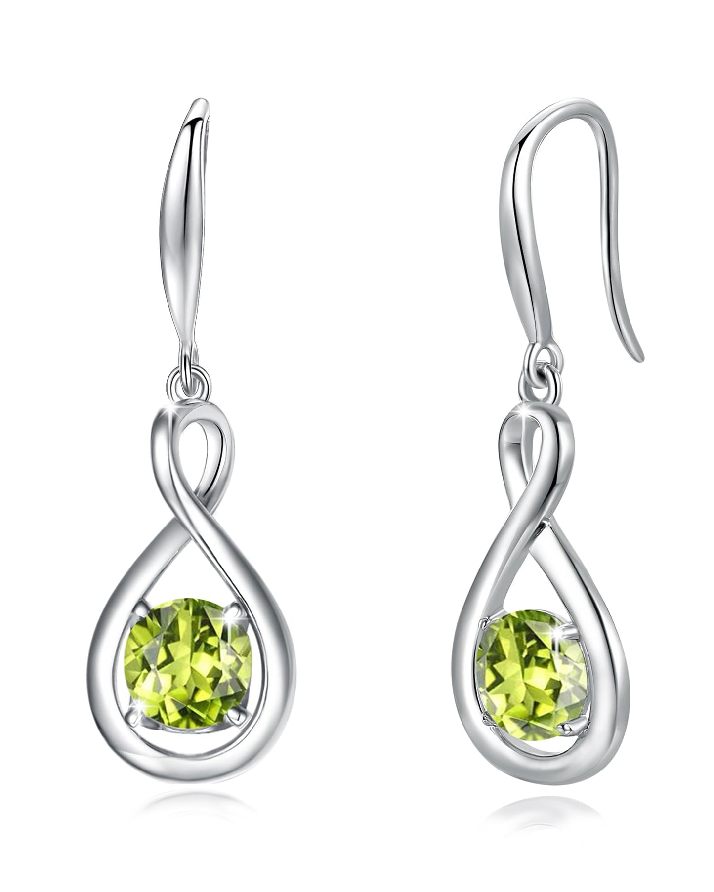 FANCIME Peridot Dangle Drop Earrings 925 Sterling Silver Dainty Infinity Green Gemstone August Birthstone Earring Fine Jewelry Birthday Mothers Day Gifts for Mom Her Women