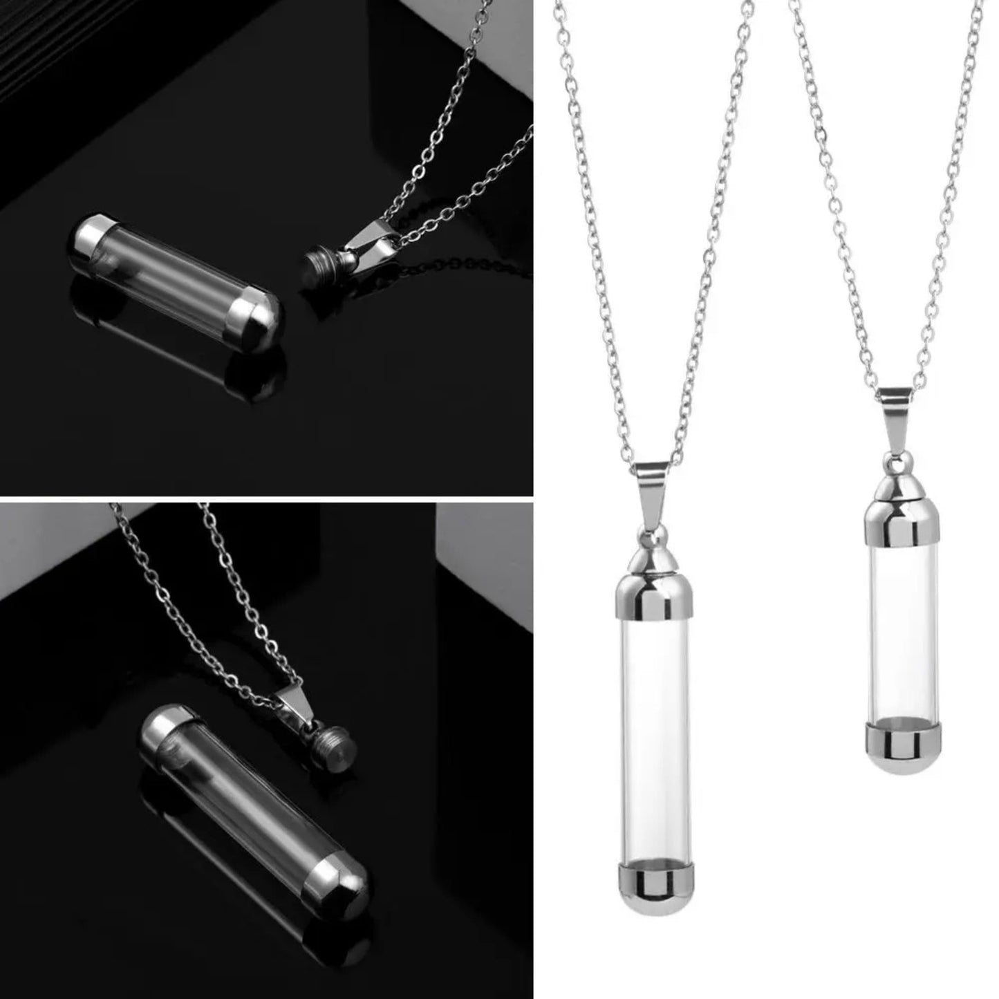 925 Sterling Silver Blood Vial Necklace For Women and Men - Glass Vial Pendant Necklace Perfume Bottle Necklace - Water Container Vial Jar Necklaces For Liquid Oil Diffuser Vial Jewelry