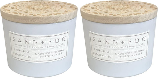 Sand + Fog Scented Candle - California Beach House – Additional Scents and Sizes – 100% Cotton Lead-Free Wick - Luxury Air Freshening Jar Candles - Perfect Home Decor – 12oz (Pack of 2)