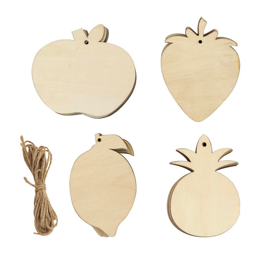 32 Pack Wooden Fruit Cutouts Wooden Apple Lemon Pineapple Strawberry Cutouts Fruit Shape Ornaments Unfinished Wood Fruit Craft Gift Tags for Home Party Decoration Craft Project