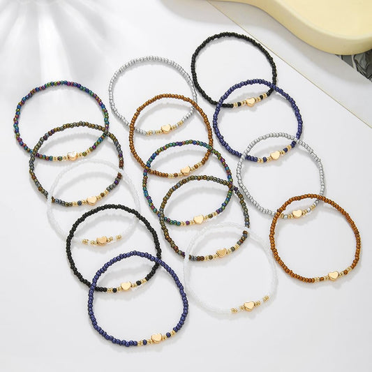 Friendship Bracelets for Women Heart Beaded Boho Stackable Bracelet Surfer Heishi Clay Stretch Preppy Bracelet