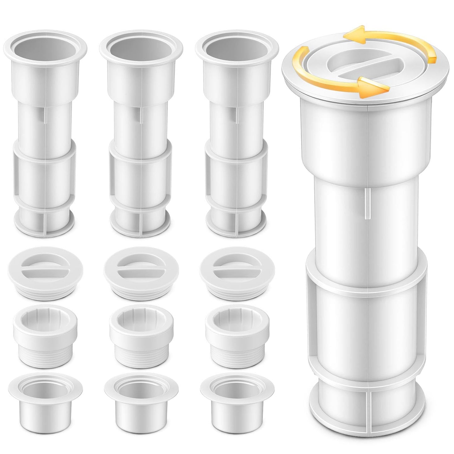 Thyle 1-1/2 Inch Umbrella Sleeve Anchor for Concrete, 4 Sets Heavy Duty PVC In-Ground Pole Holder with Cap, Fits 1.5" to 1.75" Shafts, Patio Umbrella Base Replacement for Flag, Tiki Torch, Volleyball