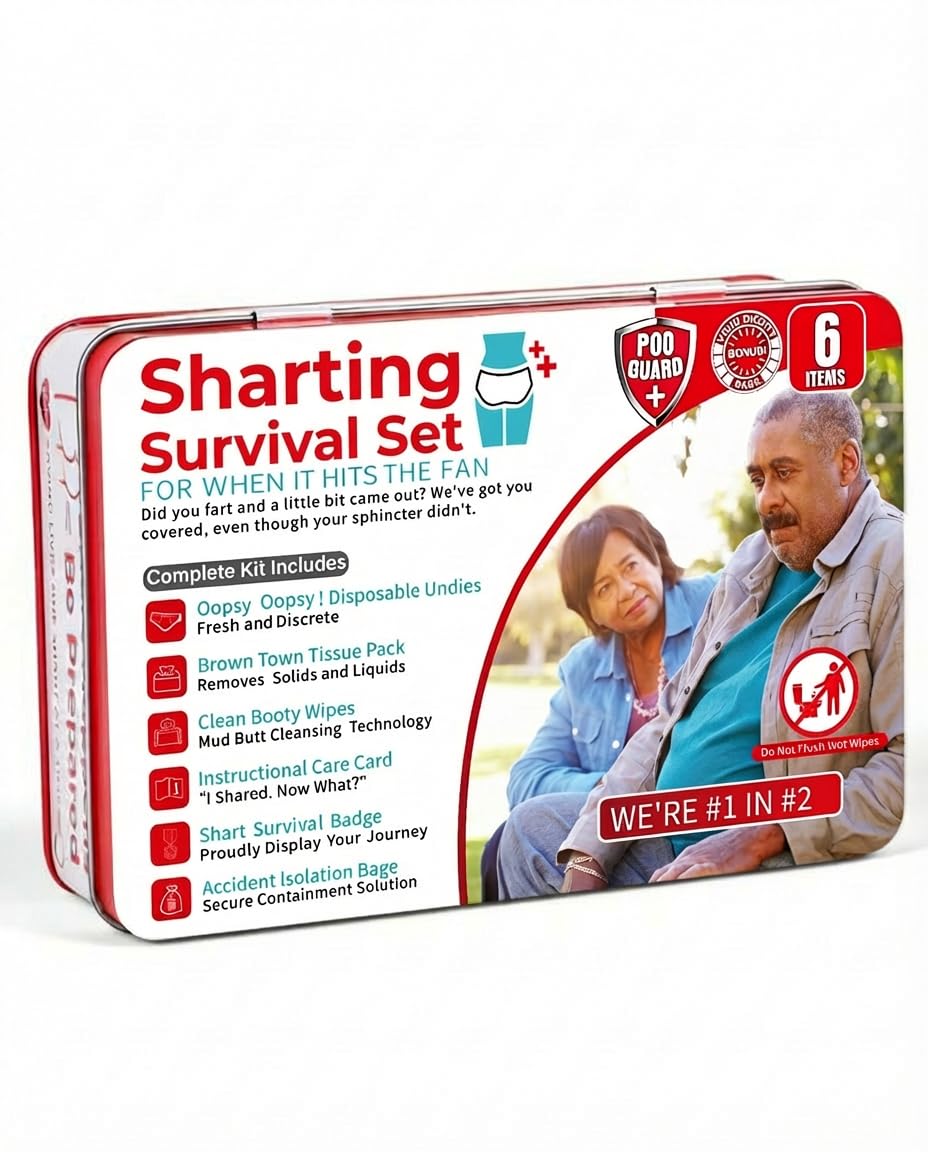 Funny Sharting Survival Set - Gag Gifts for Men, Boyfriend, Husband Birthday - 6pc Hilarious Bathroom Prank Gift for Adults - Unique White Elephant Gift, Stocking Stuffer, Fart Joke Novelty Tin