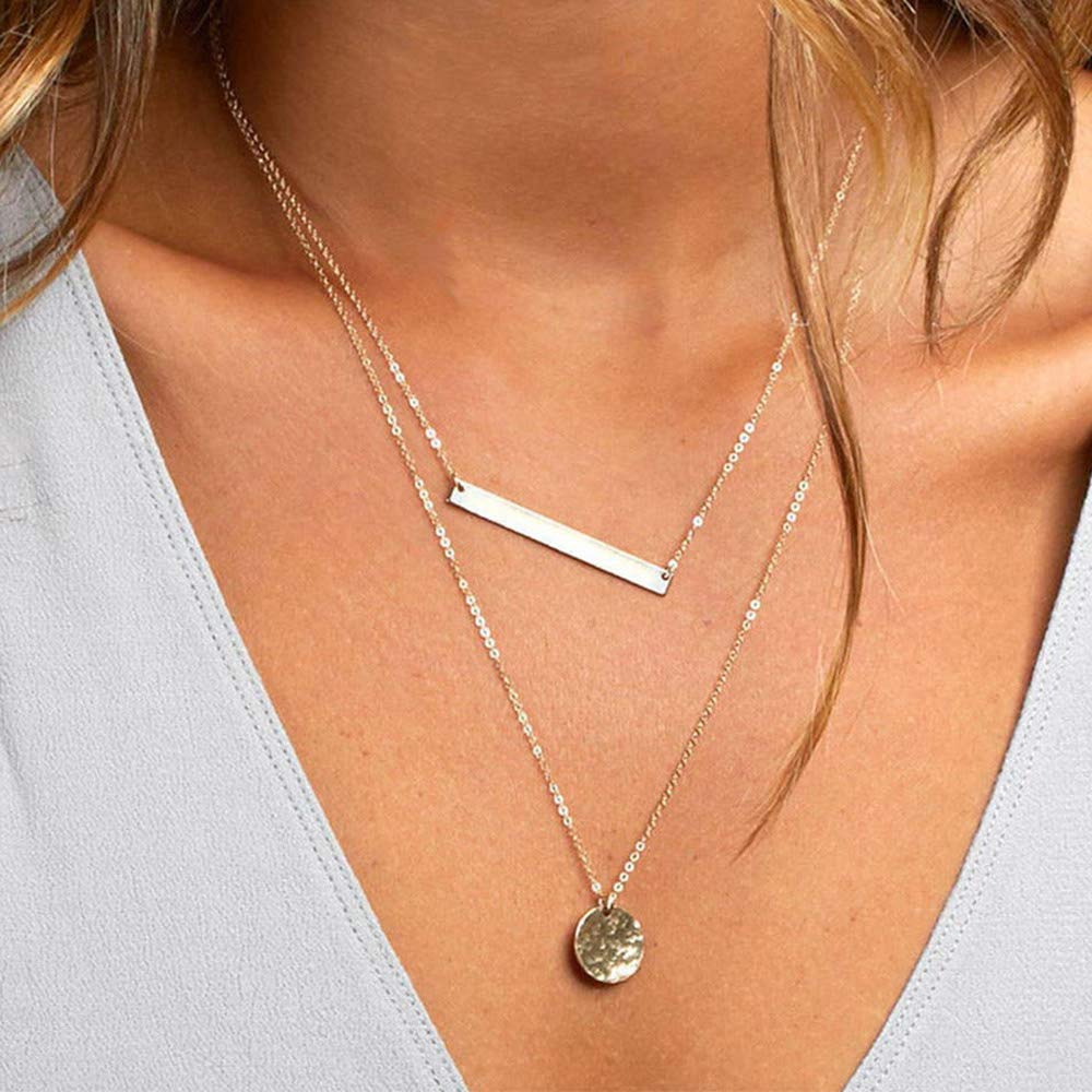 Turandoss Choker Necklaces for women Bar Hammered Disc Necklace Handmade Jewelry Layered Necklace Simple Layered Chokers for Women
