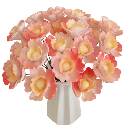 3D Ceramic flower Bouquet Set of 25 Handcrafted Decorative Floral Arrangement Multi-Color Blossoms Eternal Flower Home Decor Gift for Living Room, Bedroom, Office Decor，Home Decor (orange-red)