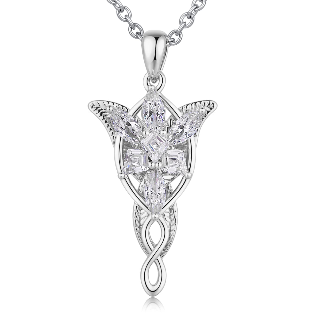 jiamiaoi Lord of the Rings Pendant Necklace Arwen Evenstar Necklace Silver Lord of the Rings Accessories Elvish Jewelry for Women