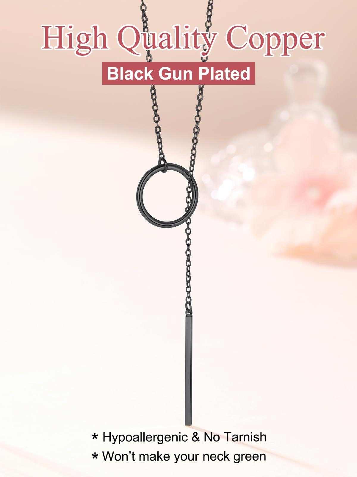 FOCALOOK Long Black Necklaces for Women Drop Bar Pendant Larait Y Necklace 28inch/73cm