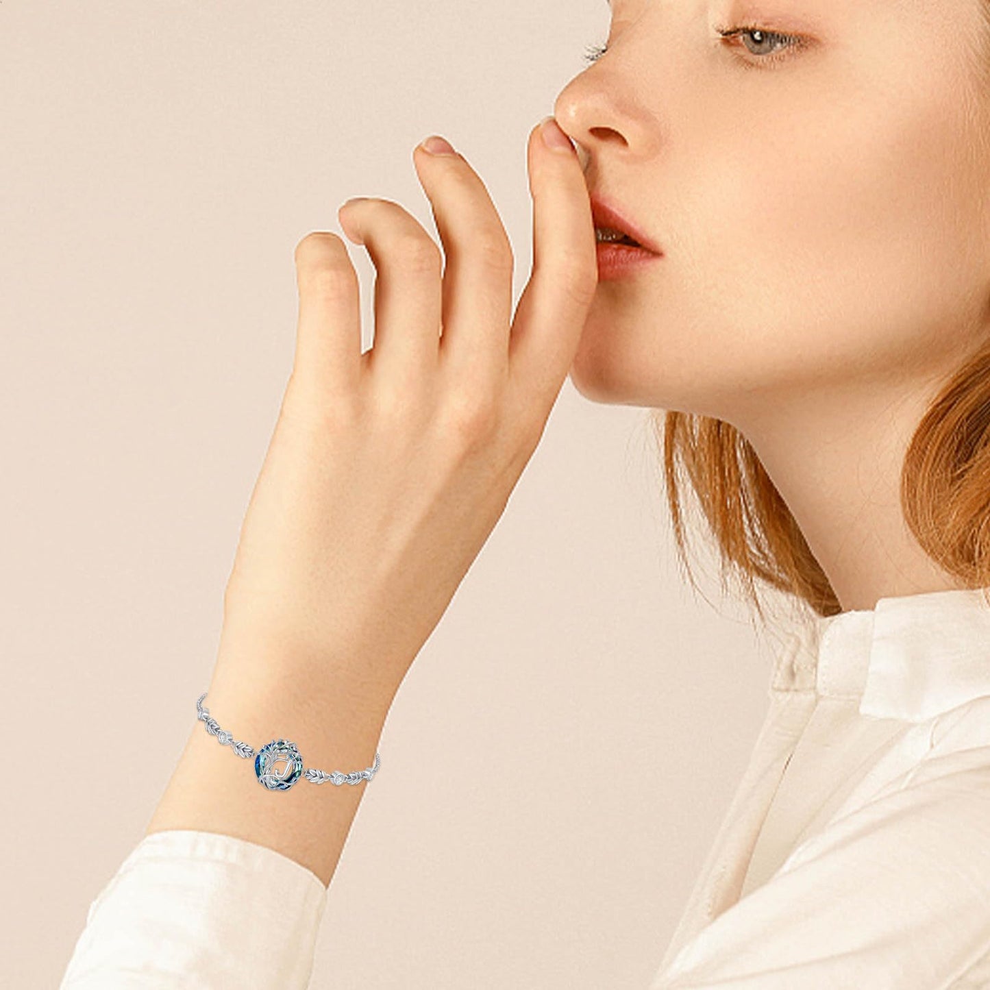 TOUPOP Tree of Life Initial Bracelet Sterling Silver Initials J Letter Link Bracelets Blue Circle Crystal Family Tree Birthday Mothers Day Jewelry Gifts for Women Mom Wife