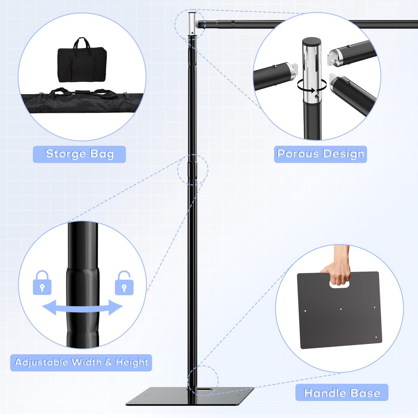 HAYOHRT 10x10 ft Pipe and Drape Backdrop Stand Kit Heavy Duty Backdrop Stand Adjustable Photo Background with Metal Base for Parties Wedding Video Studio Birthday Background Stand