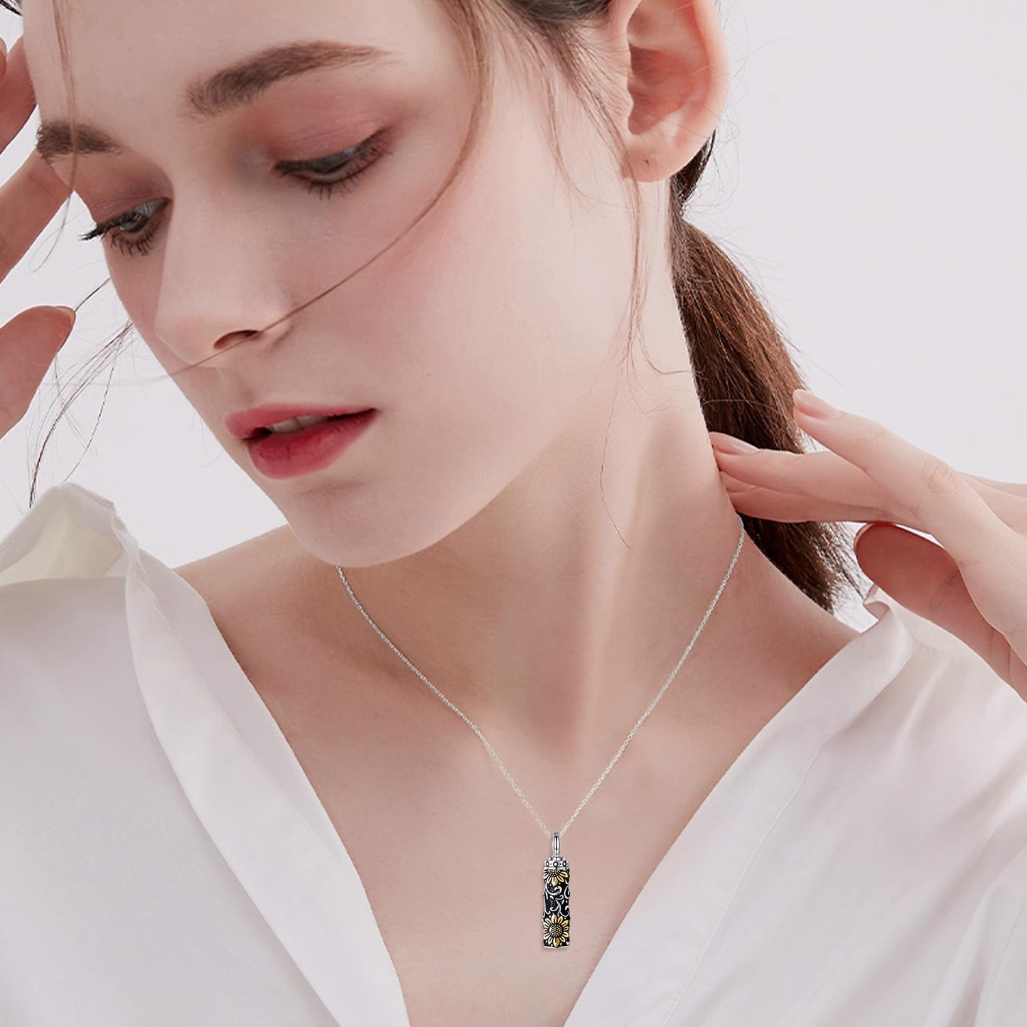 POPLYKE Sunflower Filigree Urn Necklace for Ashes for Women Sterling Silver Cremation Necklace for Ashes Keepsake Jewelry for Human Men