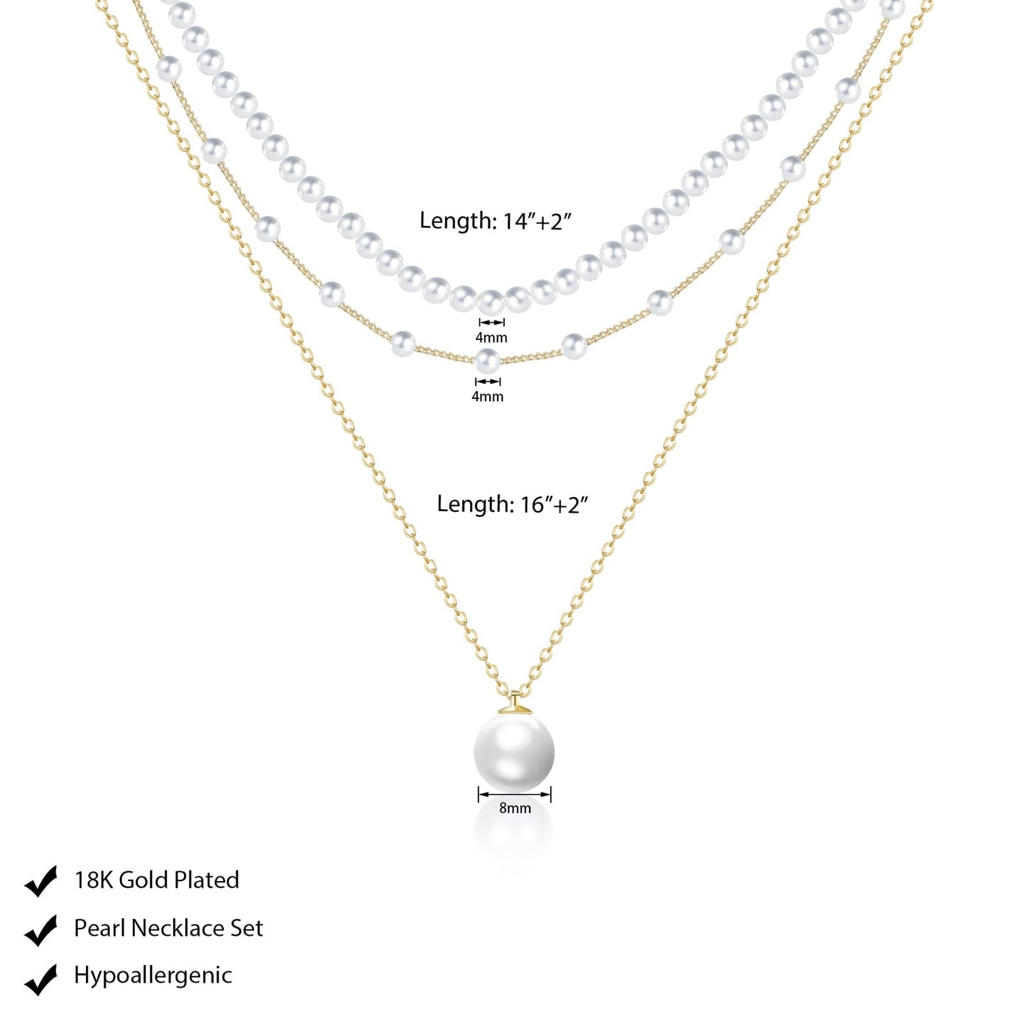 Luxval Layered Gold Pearl Necklaces for Women 14K Gold Plated Dainty Layered Tiny Single Pearl Choker Trendy Cute Gold Necklace Stack Wedding Jewelry Sets for Women Bridesmaid Gifts