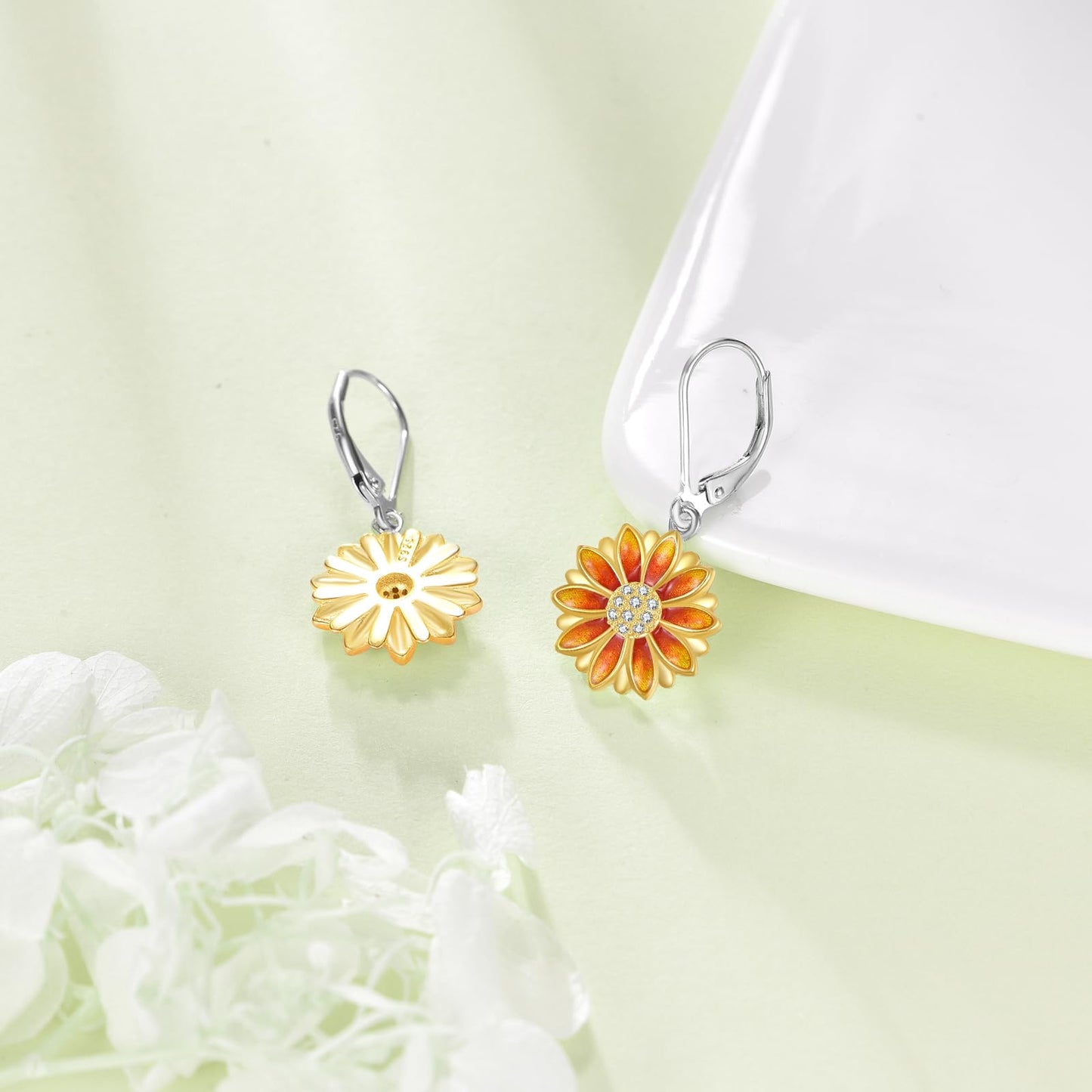TIGER RIDER Sunflower 925 Sterling Silver Leverback Earrings Flora Jewelry Gift for Women Birthday Christmas