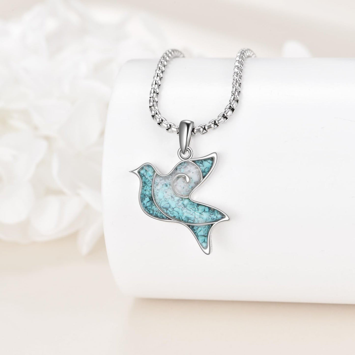 HKPATOP Dove Necklaces 925 Sterling Silver Turquoise Dove Bird Pendant Necklace Dove Jewelry Gifts for Women Mom Peace Lovers