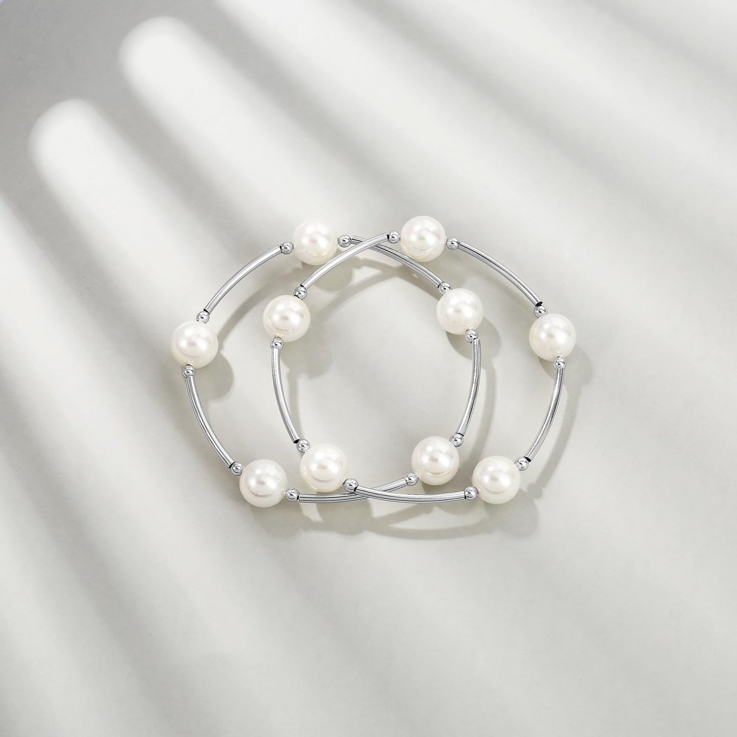 Elegance 11 designs Silver Blessing Bracelet 10mm Crystal White Pearl Bracelet Dainty Thin Tube For Women Simple Bridal Gifts For Friends And Loved