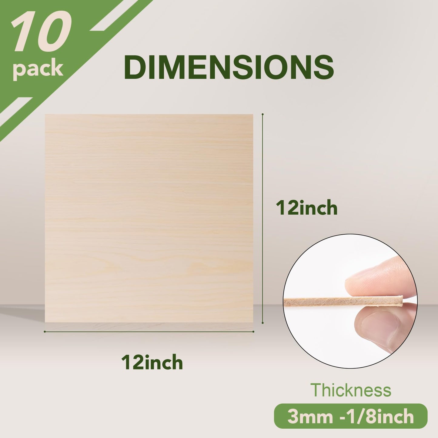 Rowood 10 Pack Maple Plywood 1/8,12x12x1/8inch,3mm Wood Sheets Thin Unfinished Maple Plywood for Laser Cutting and Engraving,DIY Adult Craft Project Kits for Ornaments, Models Drawing,Wood Burning