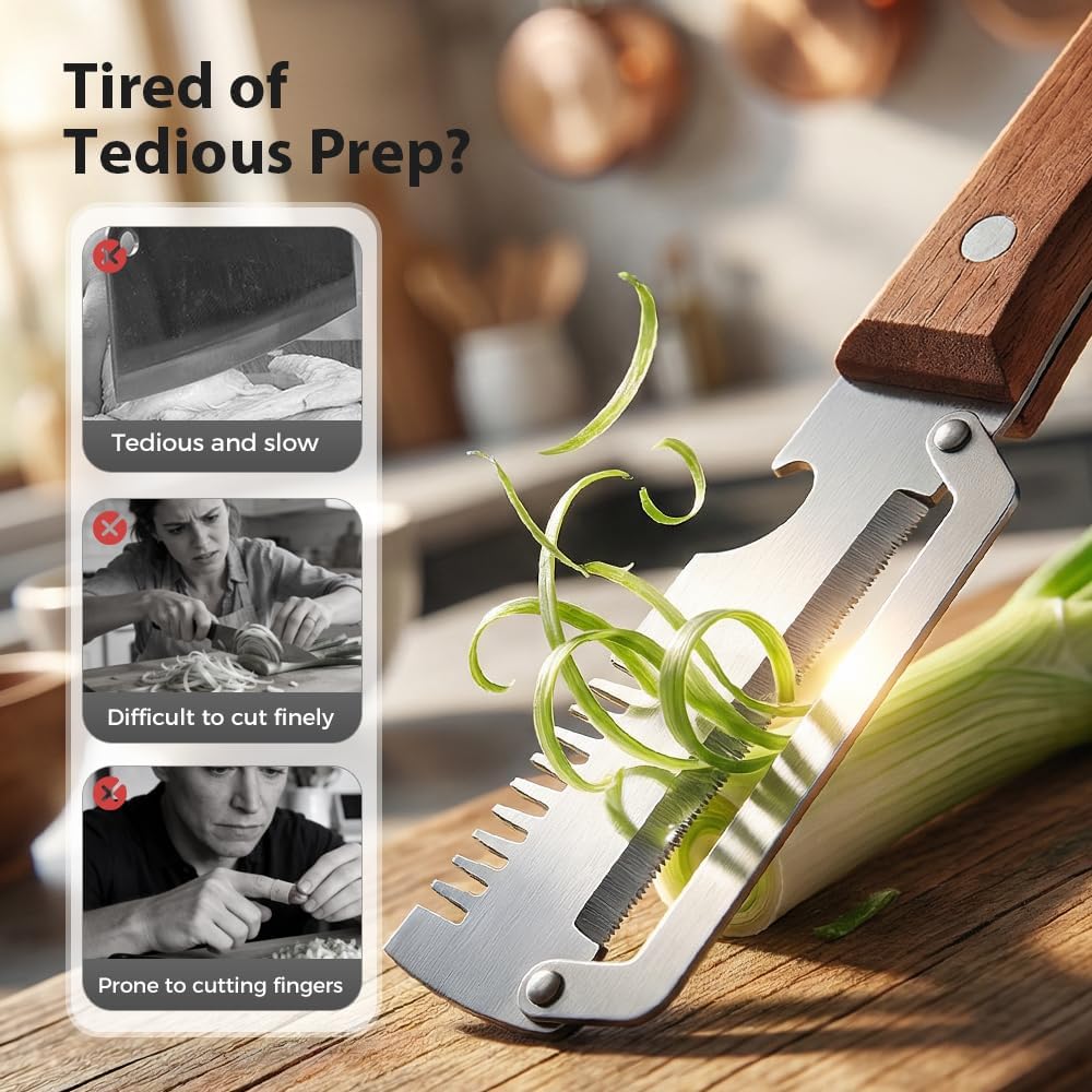 2026New Multi-functional Vegetable Peeler, Ktchen Multi-function Stainless Steel Thickened Fruit Peeler Knife with Wooden Handle, 3-1,Suitable for Peeling Fruits and Shredding Scallions (3PCS)