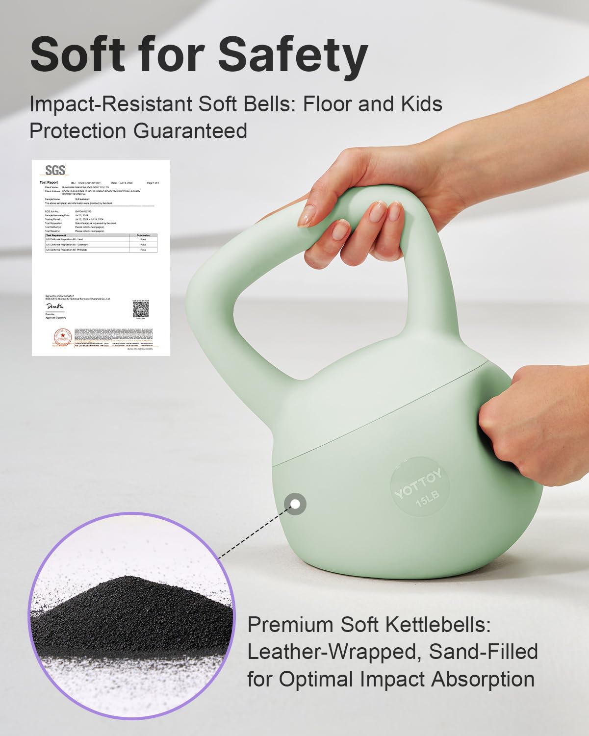 YOTTOY Soft Kettlebell,Kettlebell Anti-Slip Grip Weight for Home Workouts, Kettlebells Set Strength and Safety Guaranteed (Green, 15 LB)
