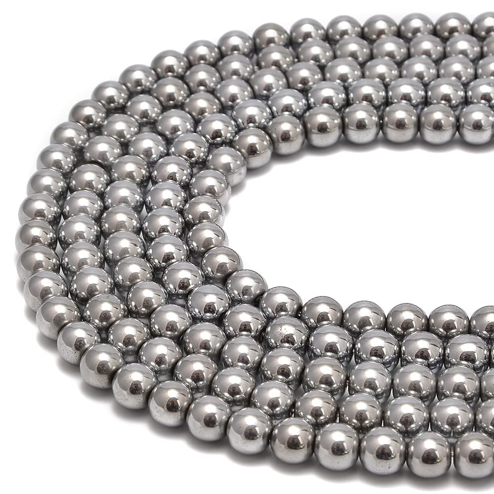 jodaying 10mm Silver Plated Hematite Smooth Round Natural Gematone Loose Beads for Jewelry Making DIY Findings 1 Strand 15"