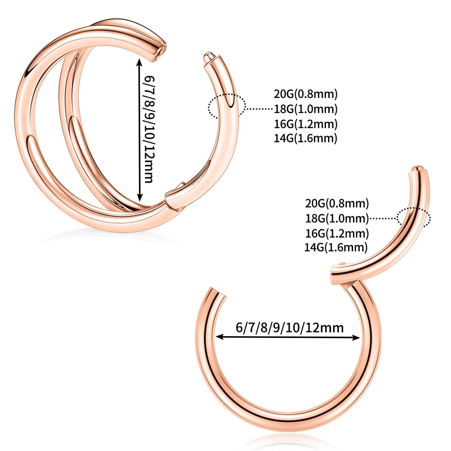 Septum Ring Septum Jewelry Seamless Septum Clicker Double Hoop Nose Rings 18 Gauge Nose Ring Hoop 18g Cartilage Earring Lip Rings 8mm Nose Hoop Surgical Steel Helix Earrings Rose Gold Nose Jewelry