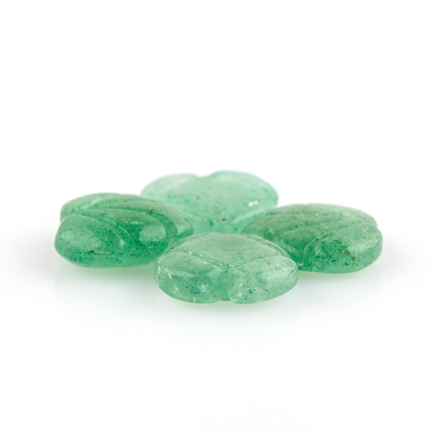 CRYSTALIS 4pcs Natural Green-Strawberry-Quartz, Carved Loose Gemstone, Wholesale Bulk Cabochons, Jewelry Making Supply, Chakra Healing Polished Stones, Wire Wrapping, DIY, Gem Collection