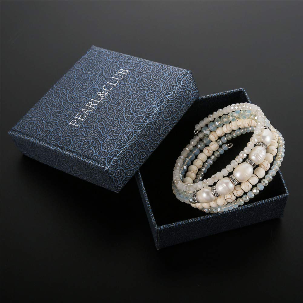 Beaded Freshwater Pearl Chakra Bracelet - Multi Strand Wrap Bracelet with Natural Crystal Agate Beads, Birthday Gifts for Women(29-White)