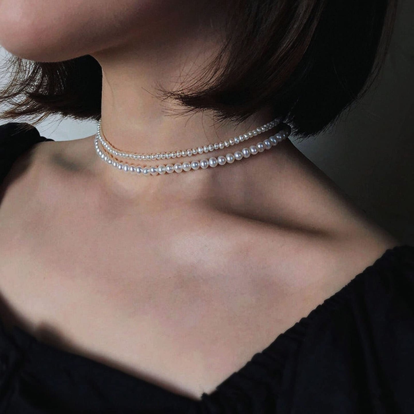 Luxval Pearl Necklaces Choker for Women, 6MM Cream White Pearl Jewelry, 14K Silver Plated Handmade Dainty Toggle Clasp Necklace for Women Jewelry Gifts, 14"