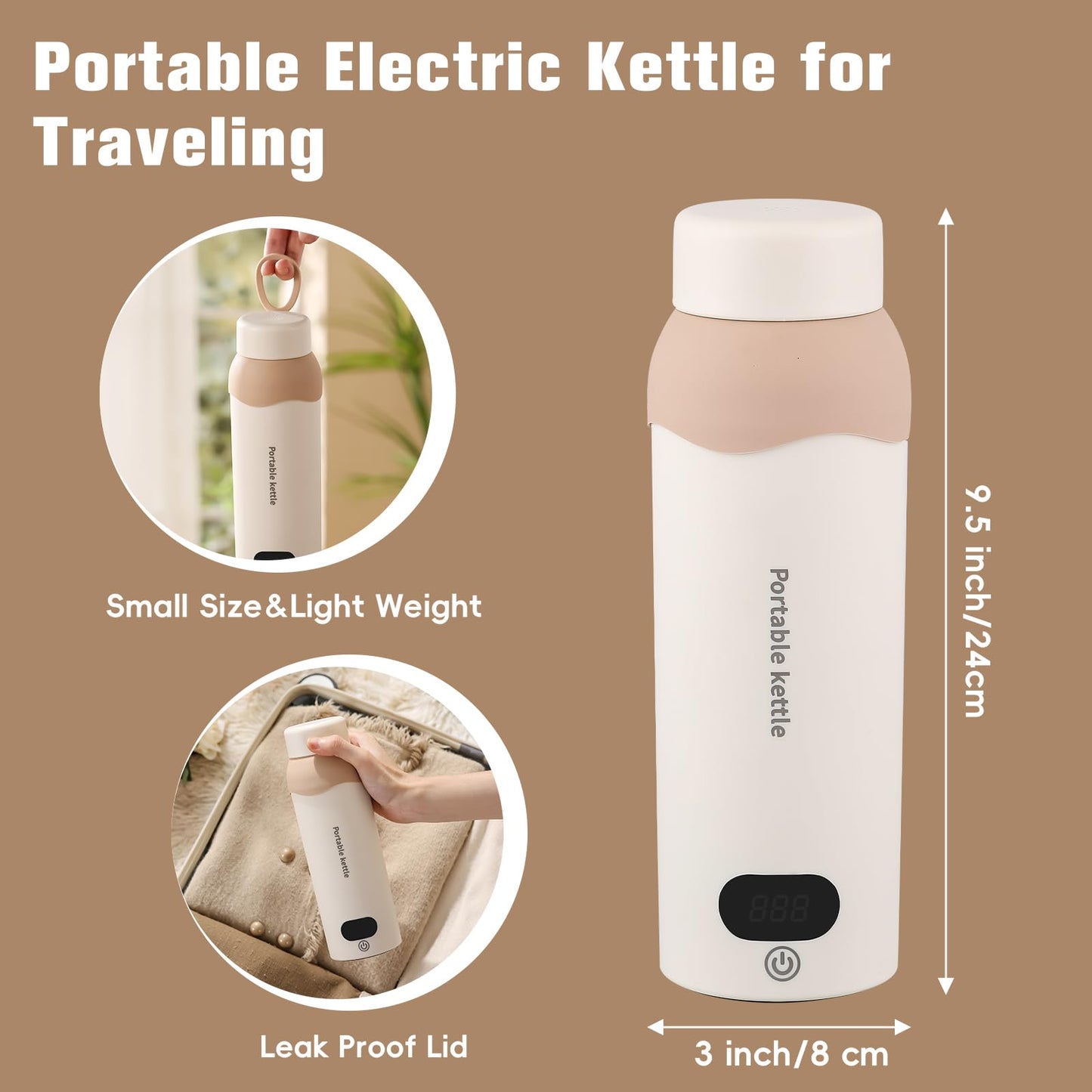 Portable Travel Electric Kettle, 304 Stainless with 6 Temperature Settings Portable Water Heater, Plug in Small Water Boiler with Storage Bag (16oz