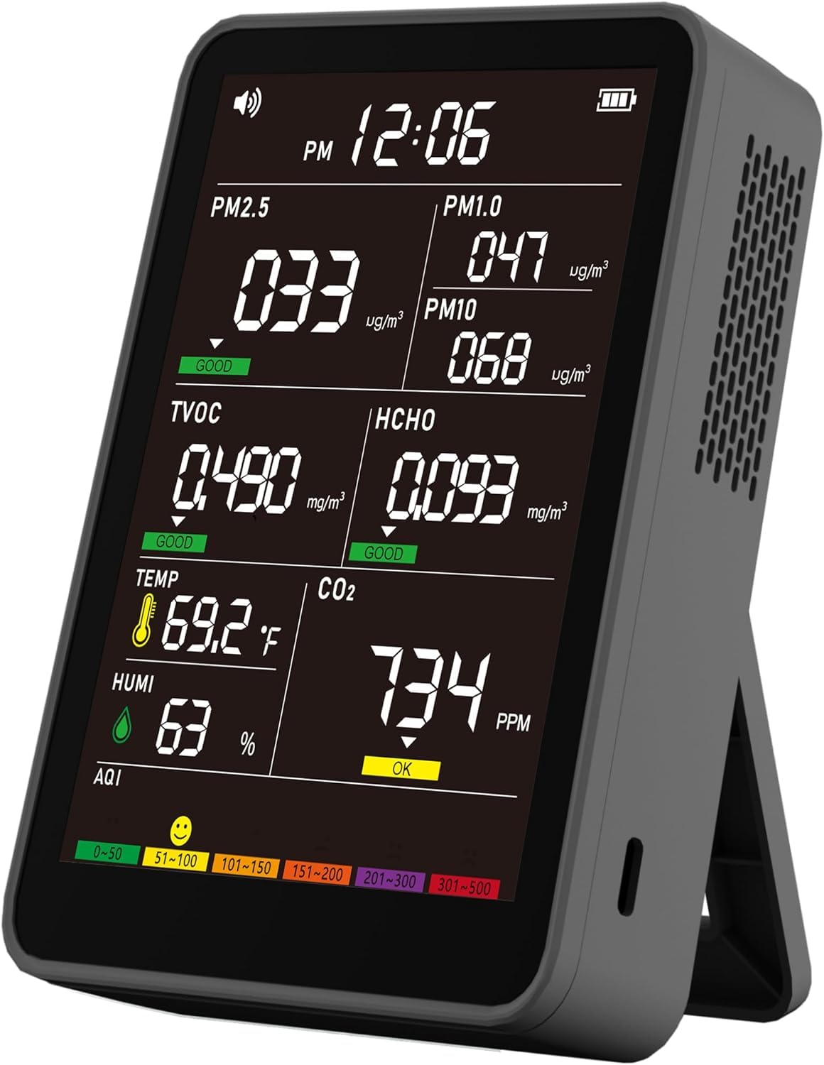 Professional Indoor Air Quality Monitor with AQI, Portable Real-Time Detector for Home Cars Plants and Pets (Taupe Black)
