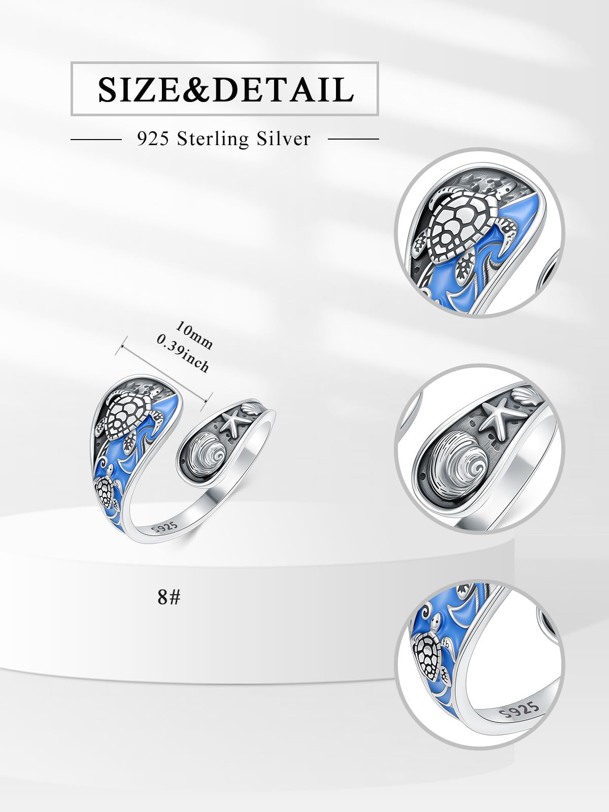 Midari Spoon Rings for Women 925 Sterling Silver Sea Turtle Adjustable Vintage Finger Thumb Rings Ocean Turle Jewelry for Women Birthday Christmas Gifts